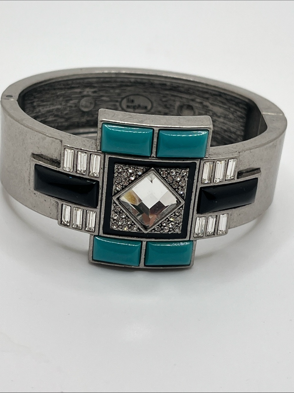 Lia Sophia Turquoise, Black & Silver Geometric Crystal Cuff Bracelet